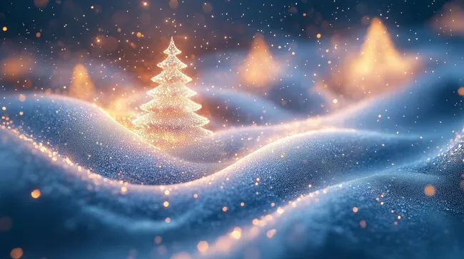 Funkelnder Weihnachtsbaum in verschneiter Winterlandschaft