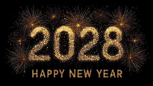 Funkelndes Neujahrsfeuerwerk 2028 in Gold