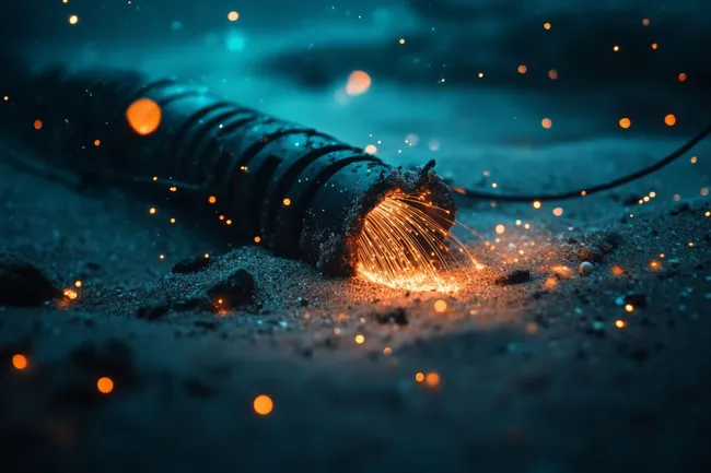 Funkelndes Unterwasserkabel im Ozean-Licht