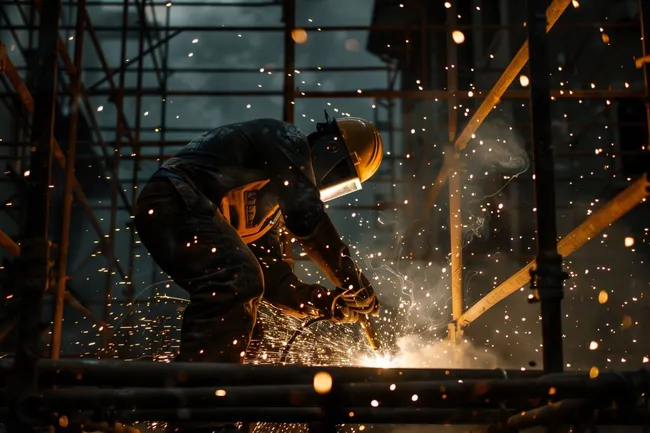 Funkenflug beim Schweißen in industrieller Umgebung