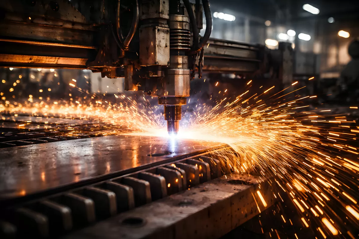 Funkensprühende Metallbearbeitung in Industriewerkstatt