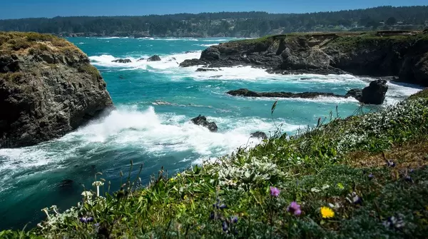 Furious waves in a Mendocino beach