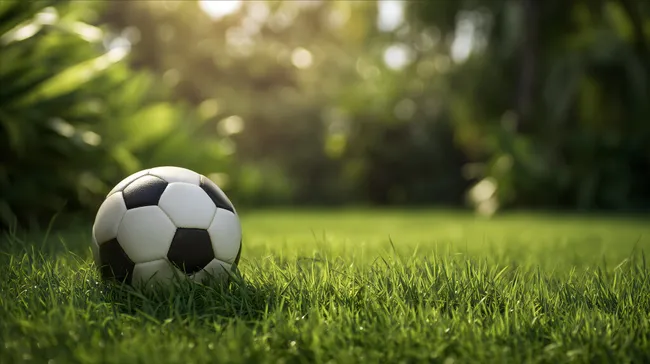 Fußball auf grünem Rasen an sonnigem Tag