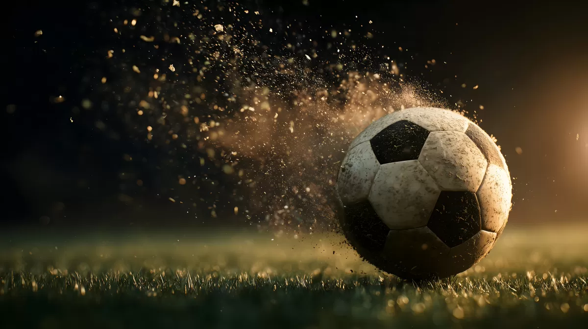 Fußball mit Staubwolke und Lichteffekt
