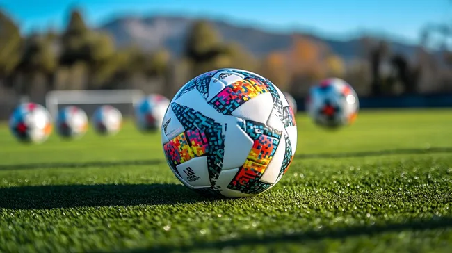 Fußball-Trainingsutensilien auf grünem Rasen