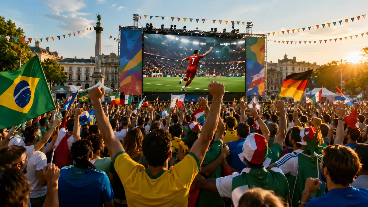 Fußballfans feiern gemeinsam beim Public Viewing