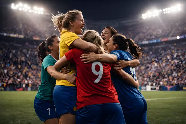 Fussballmannschaft feiert Sieg im Stadion