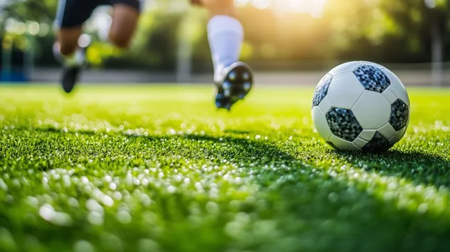 Fußballspieler beim Schuss auf Grasplatz