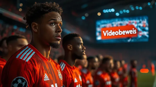 Fußballspieler beim Videobeweis-Einsatz auf der Anzeigetafel