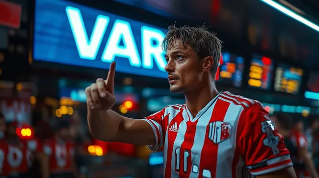 Fußballspieler signalisiert VAR in moderner Sportstätte