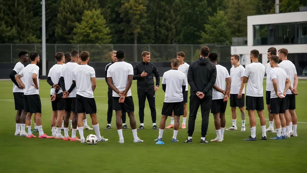 Fußballtrainer gibt Anweisungen an seine Mannschaft