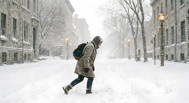 Fußgänger im Schneegestöber eines Wintersturms