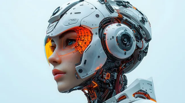Futuristische Cyborg-Frau mit hochmodischem Helm