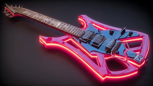 Futuristische E-Gitarre mit Neoneffekten