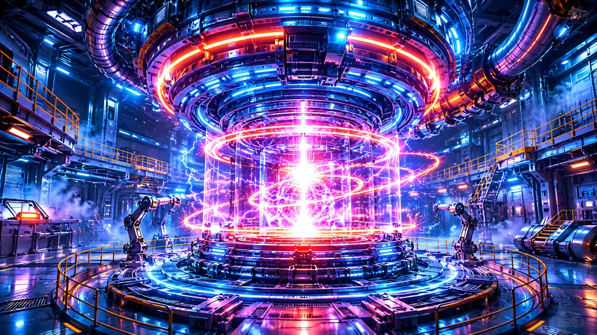 Futuristische Fusionsreaktor-Anlage mit Plasmaenergie