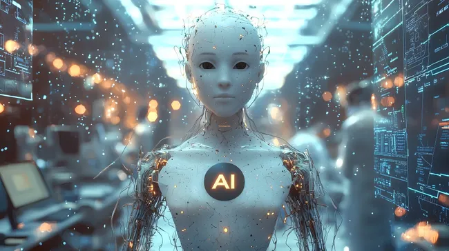 Futuristische KI-Roboter-Forschung in hochmoderner Umgebung