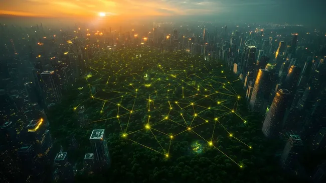 Futuristische Metropole mit vernetzter Infrastruktur