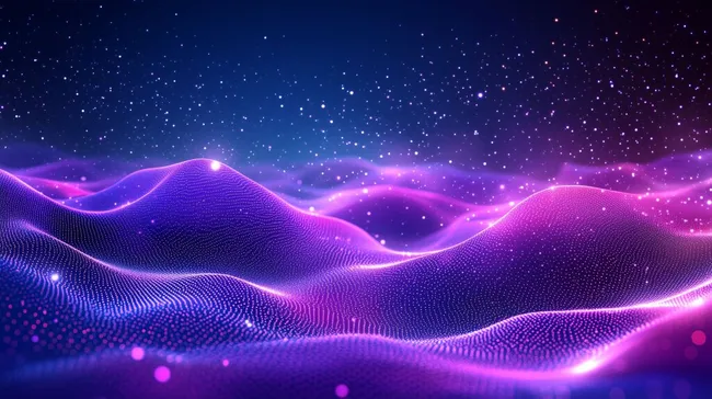 Futuristische Partikelwellen in Lila und Blau