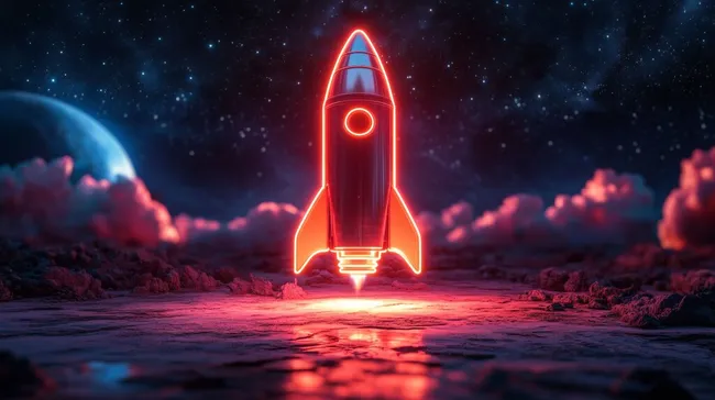 Futuristische Raketenlandung auf fremder Welt