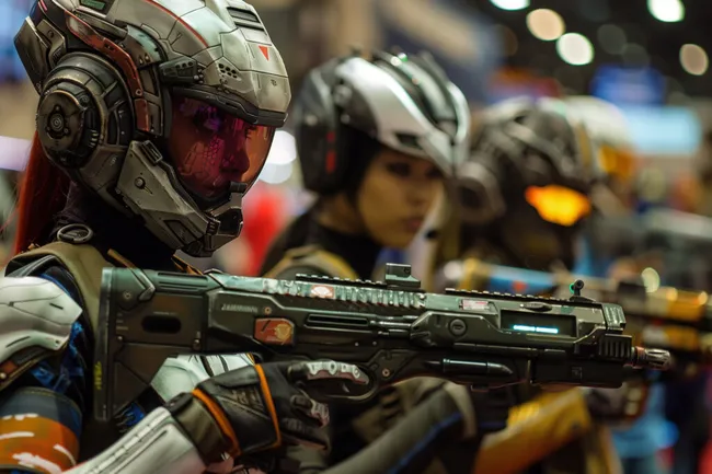 Futuristische Robotertruppe mit Waffen