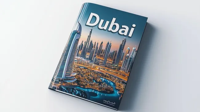 Futuristische Skyline von Dubai im Sonnenuntergang