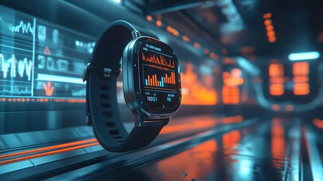 Futuristische Smartwatch mit Geschäftsdiagrammen