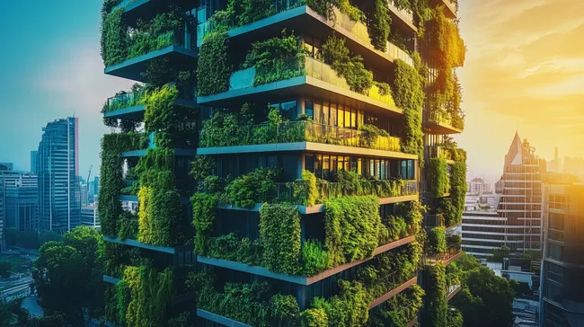 Futuristische Stadt mit vertikalen Gärten