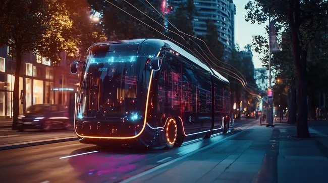 Futuristische Stadtszene mit autonomem Elektrobus