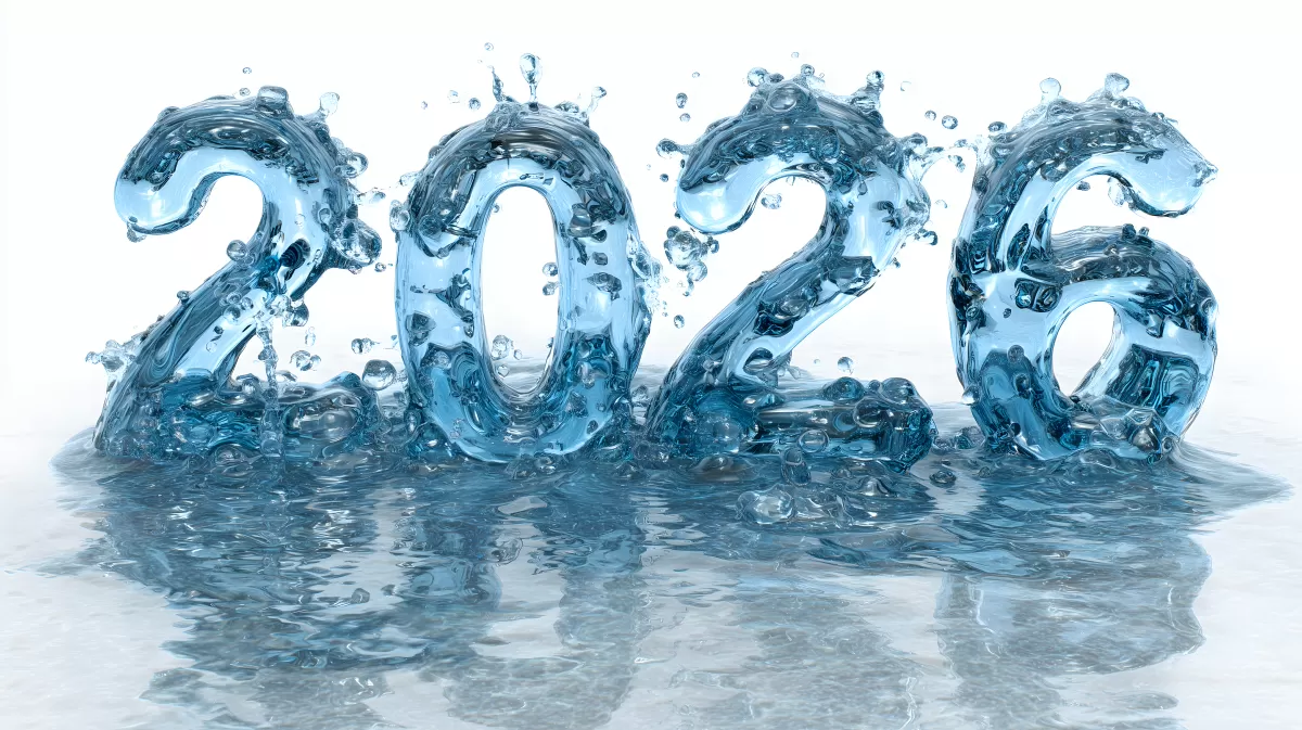 Futuristische Wasserzahlen 2026 - kreatives Stockfoto