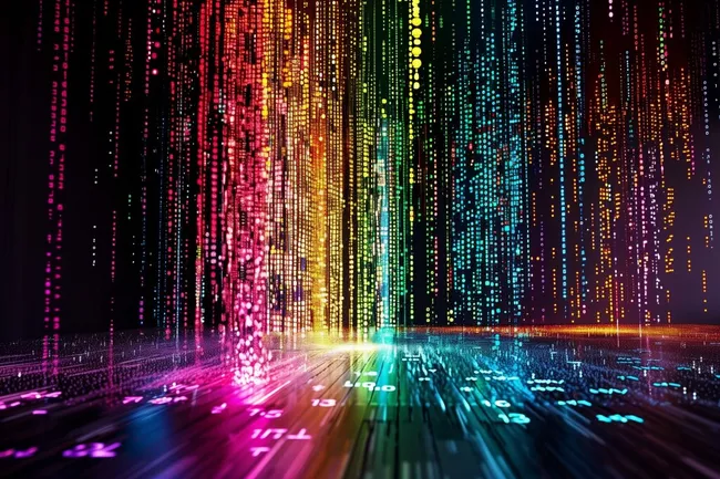 Futuristischer Datenstrom in leuchtenden Regenbogenfarben