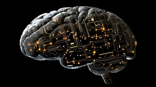 Futuristischer Digitalhirn-Chip in Schwarz und Gold