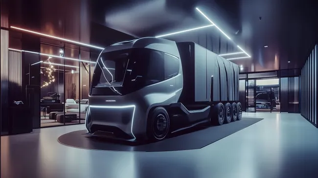 Futuristischer Elektro-LKW in High-Tech-Showroom