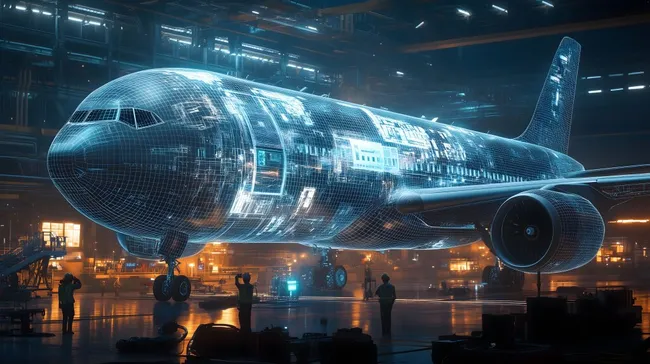 Futuristischer Flugzeugprototyp als 3D-Hologramm