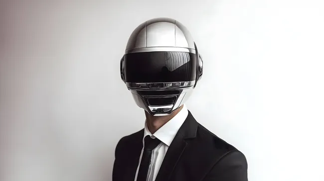 Futuristischer Geschäftsmann mit glänzendem Helm