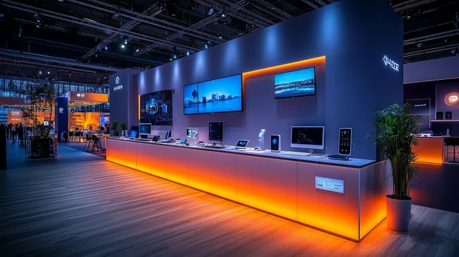 Futuristischer Messestand mit High-Tech-Produkten