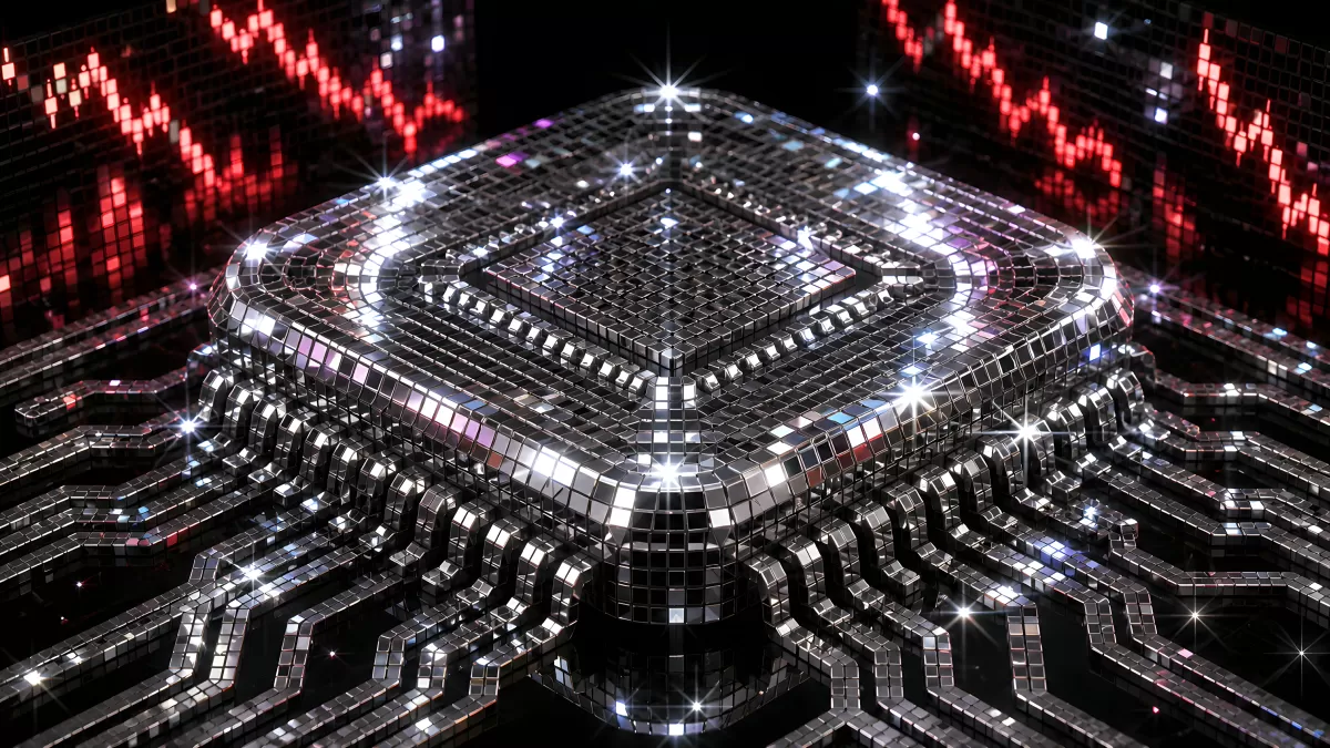 Futuristischer Quantenprozessor aus Spiegelwürfeln in 3D