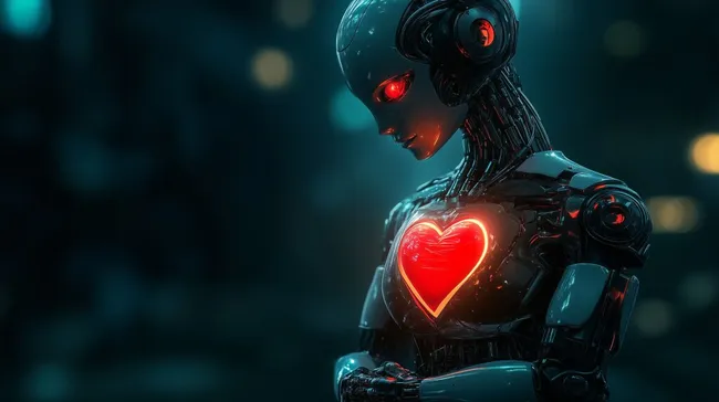 Futuristischer Roboter mit leuchtendem Herzen