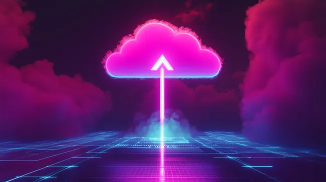 Futuristisches digitales Wolkenmotiv mit Uploadpfeil