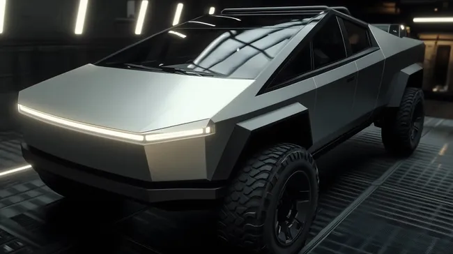 Futuristisches Elektro-Pickup in dunkler Lagerhalle