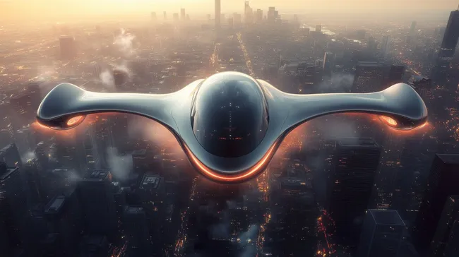 Futuristisches Flugdrohnen-Taxi über moderner Metropole