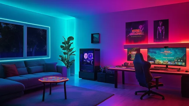 Futuristisches Gaming-Zimmer in Neonlicht-Ästhetik