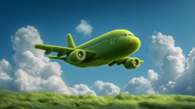 Futuristisches Grasflugzeug vor Wolkenhimmel