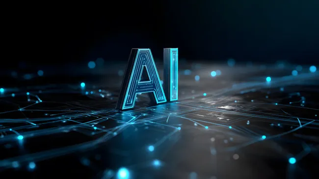 Futuristisches KI-Symbol auf digitalem Schaltkreis