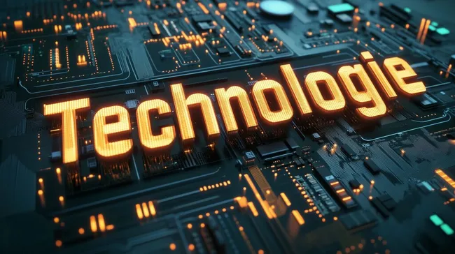 Futuristisches Leiterplatten-Konzept mit Technologie-Schriftzug