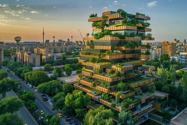 Futuristisches Wohngebäude mit vertikalen Gärten