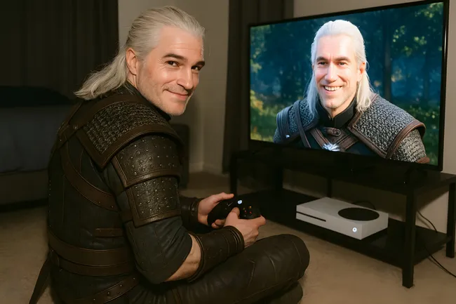 Gamer genießt Witcher-Spiel auf Xbox-Konsole
