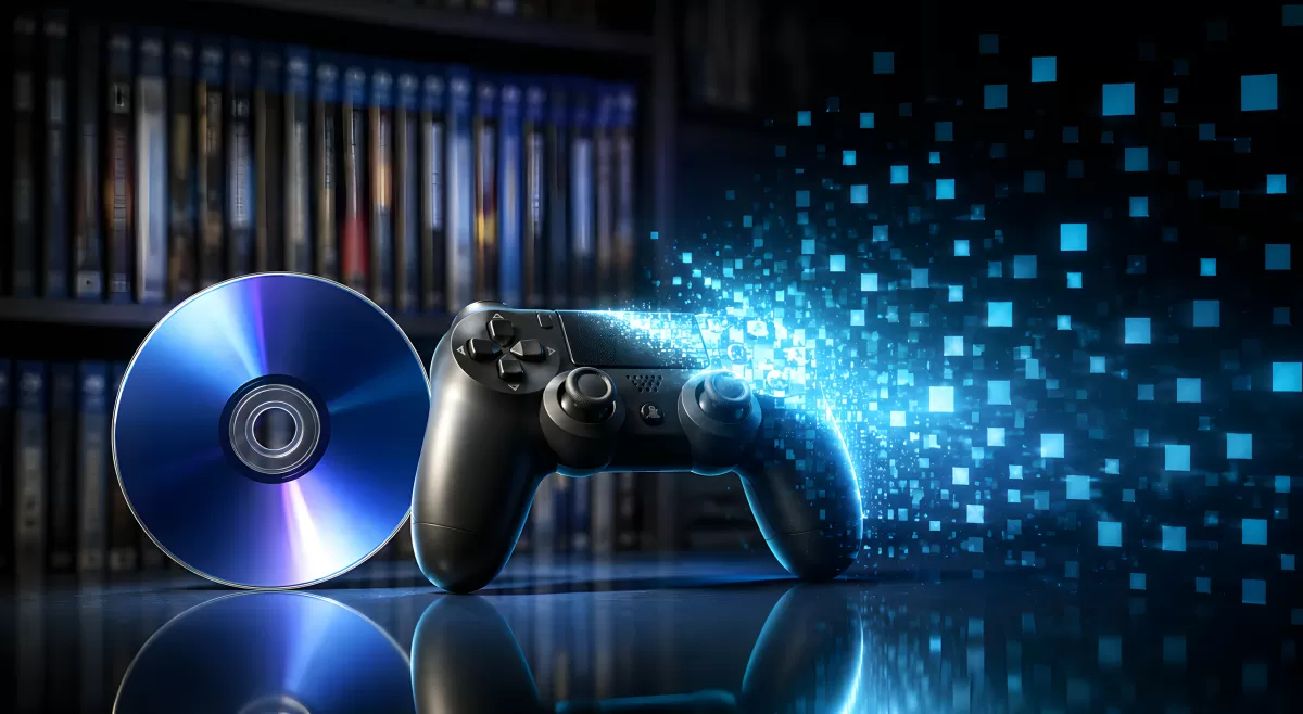 Gaming-Controller mit Disc und digitalen Pixeln
