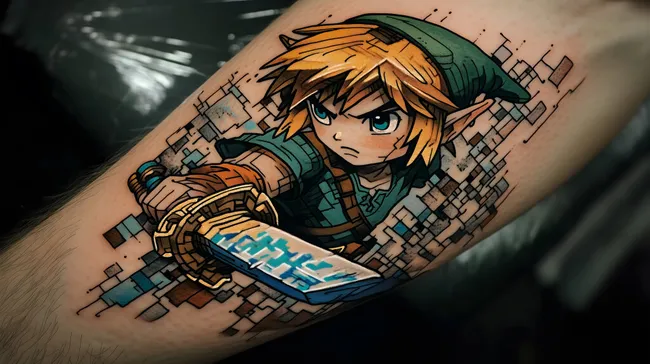 Gaming-Tattoo mit Link und Schwert aus The Legend of Zelda