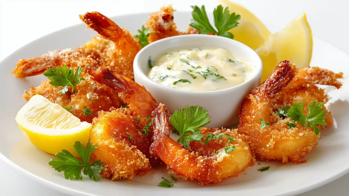 Gebackene Scampi mit Aioli und frischen Zitronenspalten
