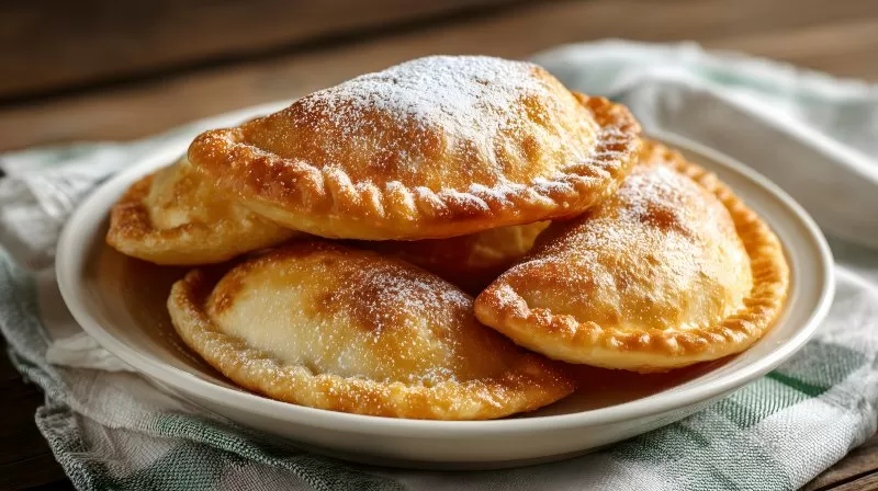 Gebackene Teigtaschen auf Teller